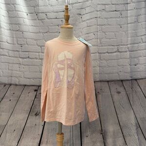 Cat & Jack Long Sleeve Crew Neck Pink w/Ballerina Slipper Graphic Sz L 10/12 NWT